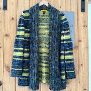 ST. JOHN Size Medium Shimmer Stripe Multi Color Open Front Cardigan Sweater